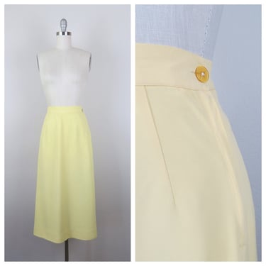 Vintage 1950s skirt, pencil, A-line, yellow, separates, side metal zip, size xs 