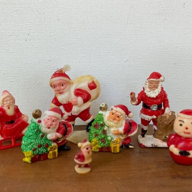 Vintage Lot Of Plastic Santa Cake Toppers, Christmas Crafting Supplies, Cupcake Decorating, Santa Claus Set Of 7 