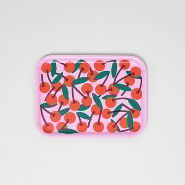 Cherries Pink Small Rectangle Birch Serving Tray