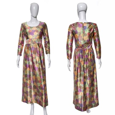 1970's Multicolor Swirl Print Maxi Dress Size S