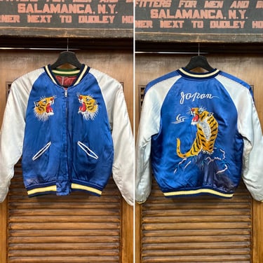 Vintage 1950’s Japan Souvenir Tour Satin Reversible Bomber Jacket, Tiger, Military, TTS Tokyo Zipper, 50’s Jacket 