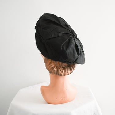 Edwardian Black Satin Slouchy Beret Hat 