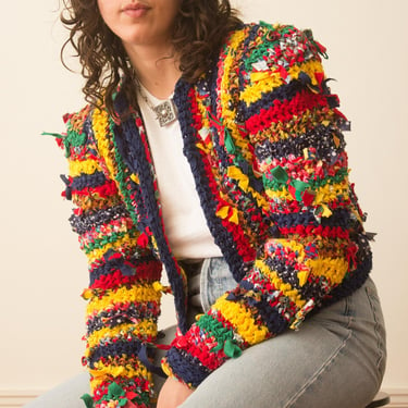 1980s Primary Colors "Rag" Crocheted Jacket 