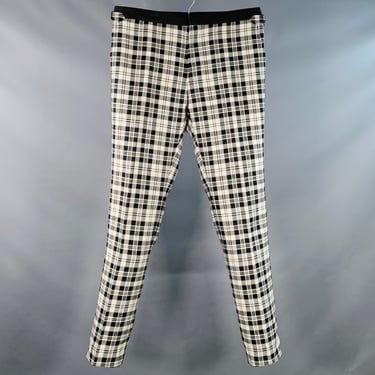 BURBERRY Size 36 Black White Plaid Wool Mohair Side Tabs Tapered Dress Pants