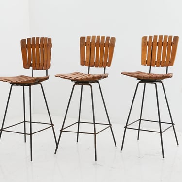 Set of Iron & Wood Stools, 1950s 