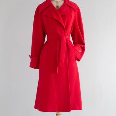 Vintage Cerise Cashmere Ladies Trench Coat Circa 1970's / Medium