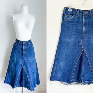 Vintage 1980s Reworked Denim Midi Skirt / 30