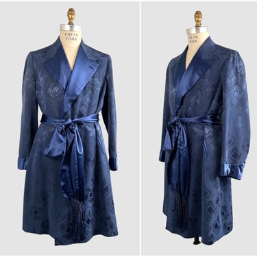 Mens Jacquard Robe Paisley Dressing Gown Smoking Jacket 