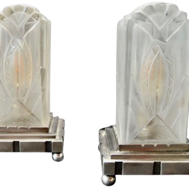 LÉON HUGUE : French 1930s  Pair Art Deco table Lamps Rare