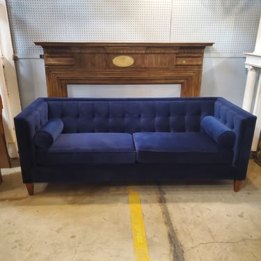 Blue Velvet 'Jack' Modern Tuxedo Tufted Sofa by Jennifer Taylor Home