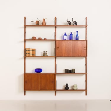 Scandinavian vintage teak wall unit with two cabinets, Sweden, 1960s 