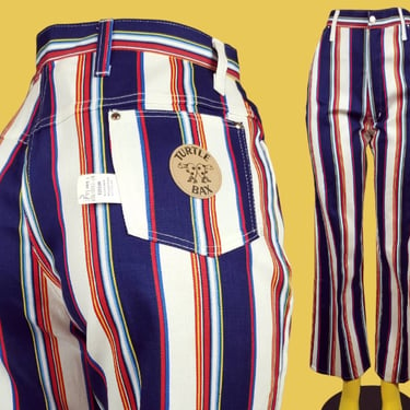 Striped colorblock mod jeans. Deadstock vintage pants. Turtle Bax 60s 70s. Unisex. Novelty. (31 x 31) 