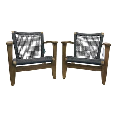 Organic Modern Gray Woven Adirondack Style Outdoor Longe Chairs Pair