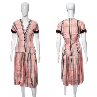 1950's McMullen Pink Plaid Taffeta Duo Size S
