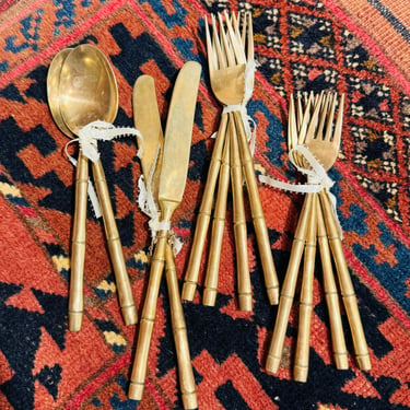 Vintage Bamboo Style Brass Silverware