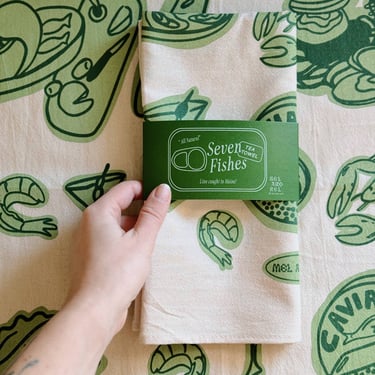 Seven Fishes Tea Towel - Evergreen