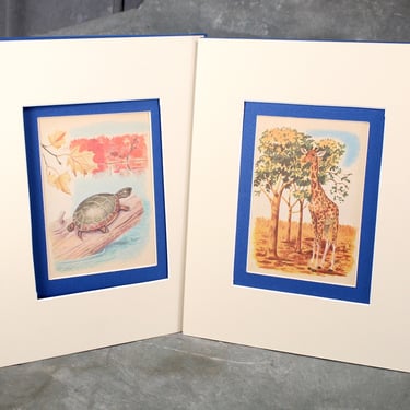 Animal Art for Children's Room - Set of 2 Matted Vintage Children's Book Pages (Not Reprints) - 8x10