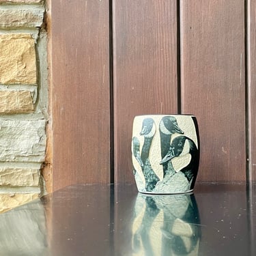 Vintage Incised Pottery Vase with Canadian Geese Motif Signed R ...