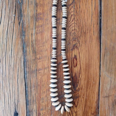 1970's Vibe Cream & Black Beaded Necklace - 15" Long - Year Unknown 