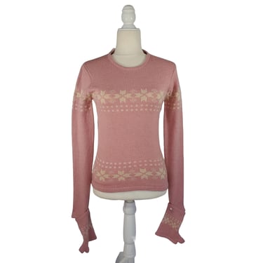 New! Laurie B Pink & White Snowflake Knit Sweater With Gloves Form Fitting Small 