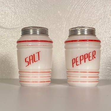 Pair of Beehive Milk Glass Salt and Pepper Shakers 