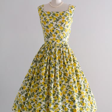 Vintage 1950's Sunny Days Yellow Rose Cotton Sundress / S
