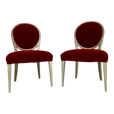 Hickory White Modern Red Mohair Oval Back Side Chairs Pair