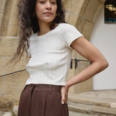 Crop Pointelle Tee - Natural