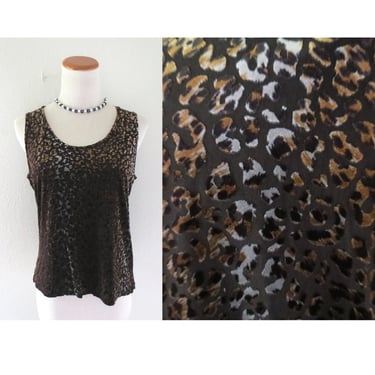 Y2K Top Leopard Print Sleeveless Blouse Velvet Shimmer Size 