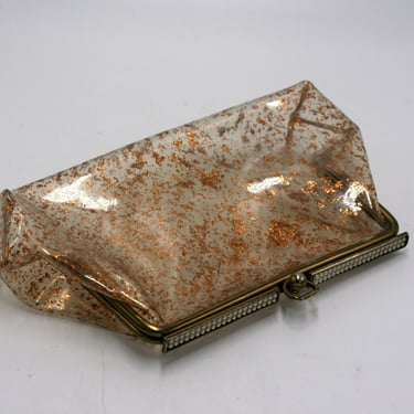 vintage clear plastic clutch purse with copper flecks 
