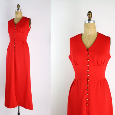 60s Mod Red Maxi Dress / 1960s / Holiday / Pinafore / Vintage Red Dress / Size M 