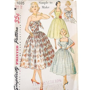 Vintage 50s Sewing Pattern: Dress with Attached Scarf Simplicity 4335 