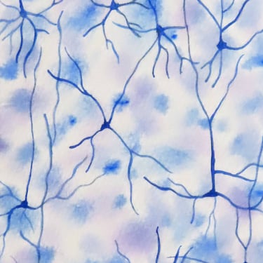 Vintage-style Pyramidal Cells - original watercolor painting of neuron - neuroscience art 