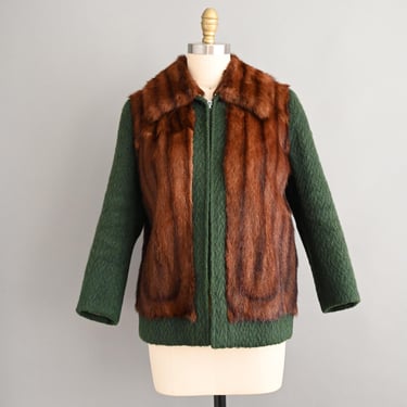 Vintage 1940s Jacket | Beautiful Forest Green Fur Jacket | Medium 