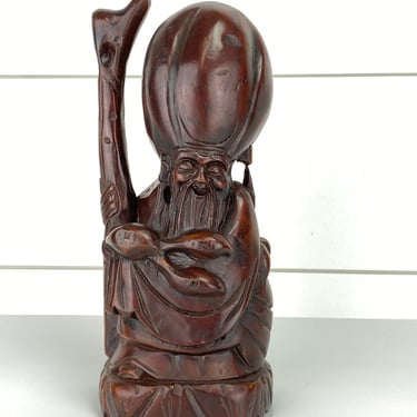 Vintage Asian Chinese Hand Carved Wood Art Longevity God Statue Figure Wooden Sculpture 