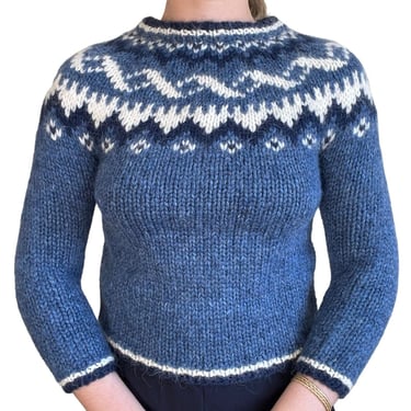 The Handknitting Association of Iceland Hand Knit Blue Wool Fair Isle Sweater XS 