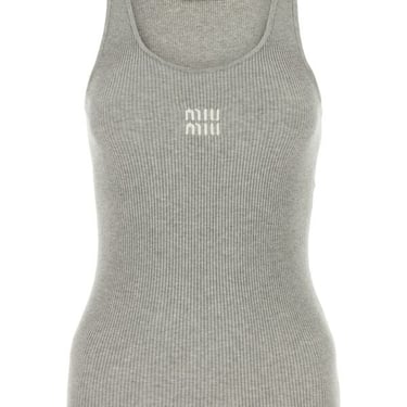 Miu Miu Women Grey Stretch Cotton Blend Tank Top