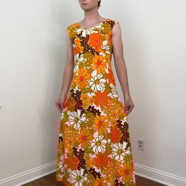 70s Hukilau Fashion flower power Hawaiian maxi dress 