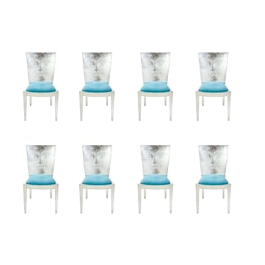 #1601 Set of 8 Silver Leaf Dining Chairs in the Style of Karl Springer