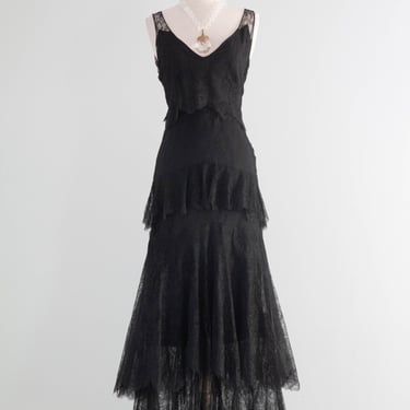 Exquisite 1930's French Lace Silk Evening Dress From Jay-Thorpe / XS