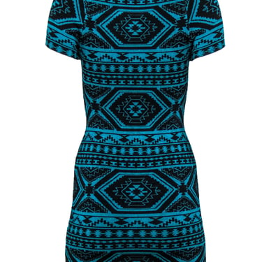 Torn by Ronny Kobo - Teal & Black Aztec Print Knit Bodycon Dress Sz M
