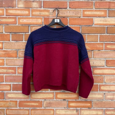 vintage 60s red and blue knit wool sweater / s small 