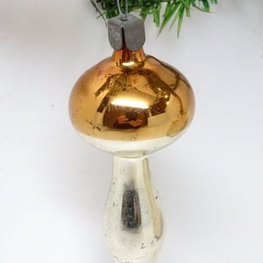 Antique 1950's Mercury Glass Mushroom Ornament, Vintage Christmas Tree Decor MCM 