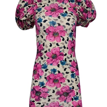 ROTATE Birger Christensen - Pale Yellow & Pink Floral Print Puff Sleeve Dress Sz 2