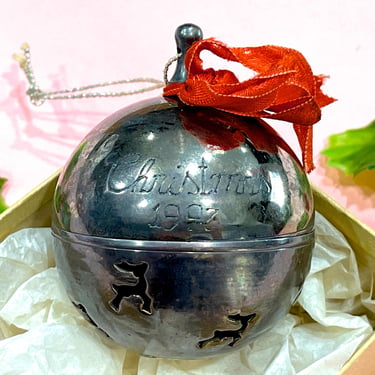 VINTAGE: 1997 - Silver Plated Sleigh Bell - International Silver Co - Silver Plated Bell - Reindeer 