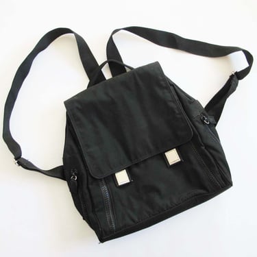 90s 2000s Black Nylon Backpack - Vintage Nylon Rucksack Medium  - Vegan Backpack Purse - Minimalist School Bag 
