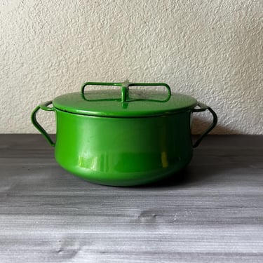 Vintage Dansk Enamelware by Jens Quistgaard - Kobenstyle Rare Kelly green 2 quart, Enamel Butter Warmer or Sauce Pot 