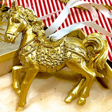 VINTAG: Gold Resin Horse Ornament - Holiday, Christmas, Xmas - SKU Tub-28-00034583 