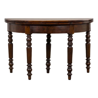 19th Century French Louis Philippe Style Demilune Walnut Folding Console Table 