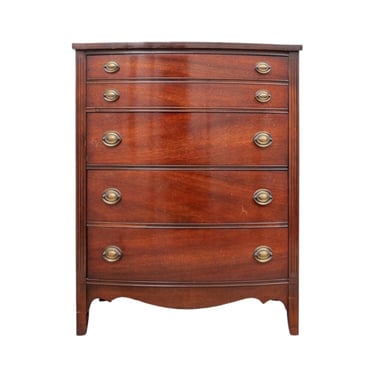 Tall Mahogany Dresser by Dixie - Vintage Bow Front Chest of 4 Drawers Wood Traditional Federal Duncan Phyfe Style Furniture 